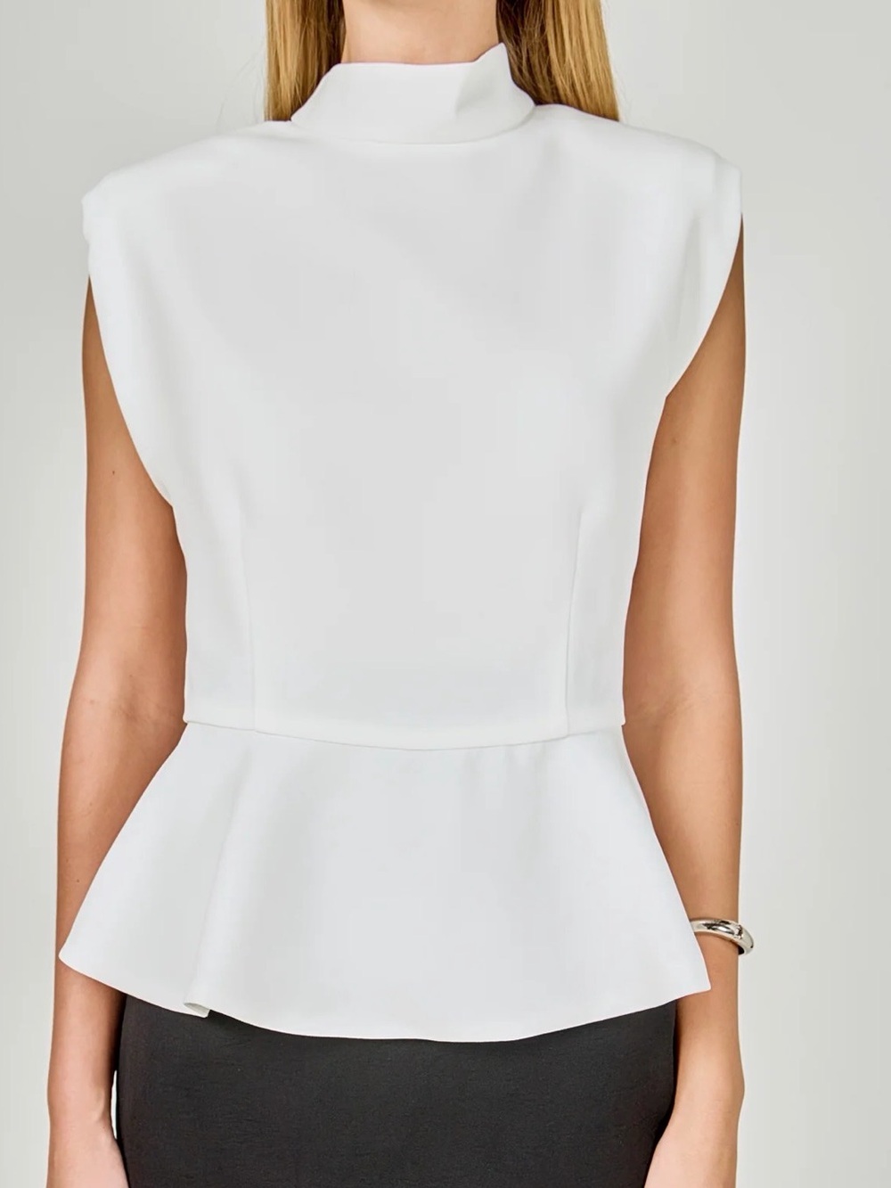 ENDLESS ROSE Mock Neck Sleeveless Peplum Top - Off White -S - NWT